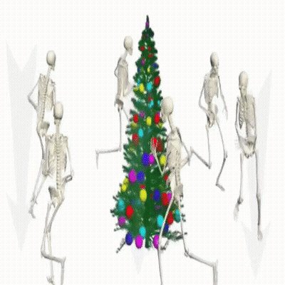 Skeletons Dancing Around Christmas Tree GIF