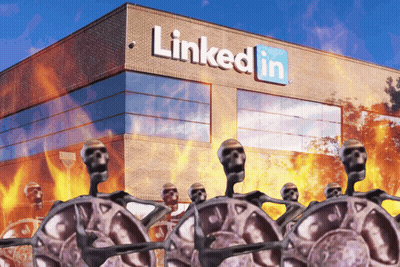 Skeletons Holding Shields In Front Of LinkedIn GIF