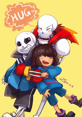 Skeletons Hugging Girl With Speech Bubble GIF