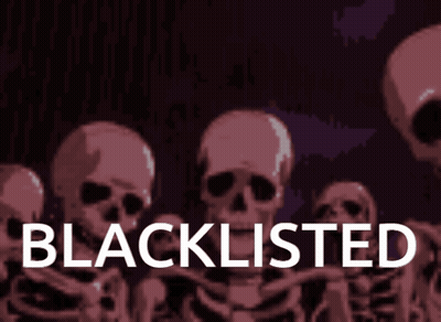 Skeletons Standing By Blacklisted Sign GIF
