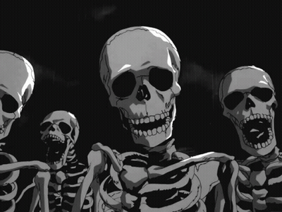 Skeletons Standing In Dark Room GIF