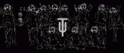 Skeletons Standing In Line With Letter T GIF