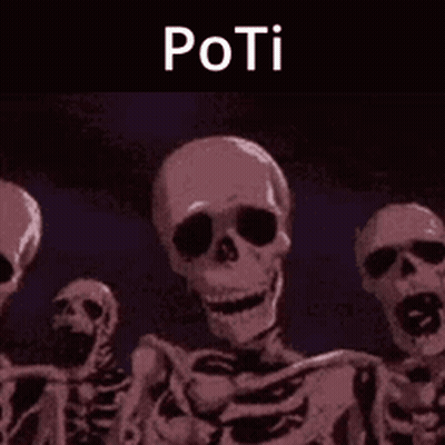 Skeletons Standing Together With Word Poti GIF