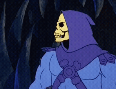Skeletor In Purple Hood And Blue Outfit GIF
