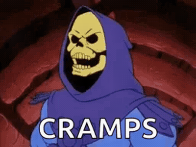Skeletor In Purple Hooded Robe Says Cramps GIF