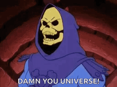 Skeletor Masters Of The Universe In Purple Hood Saying Damn You Universe GIF