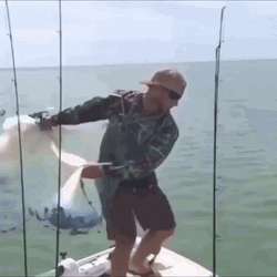 Skiff Guy Throws Net And Gets Thrown Also GIF