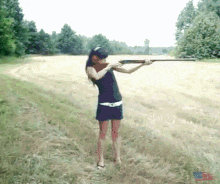 Skinny Chick Shooting Recoil Gun Fall Off