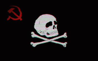 Skull And Crossbones With Red Hammer And Sickle GIF