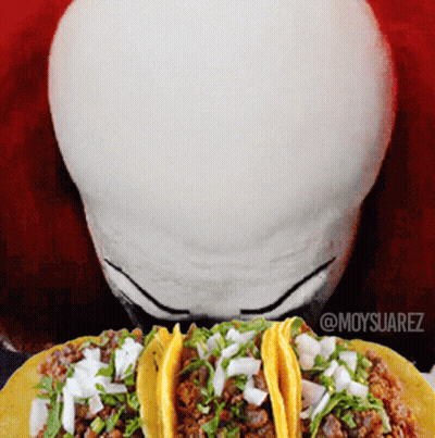 Skull Behind Tacos With Hashtag GIF