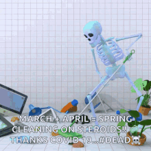 Skull Cleaning Although It's Dead From Covid GIF