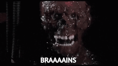 Skull Covered In Liquid Saying Braaaains GIF