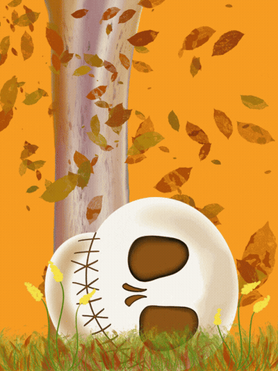 Skull Lying In Grass With Flying Leaves GIF