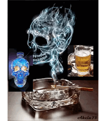 Skull Smoking With Beer And Ashtray By Akela 73 Sticker