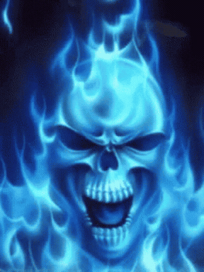 Skull Surrounded by Blue Flames Smiling