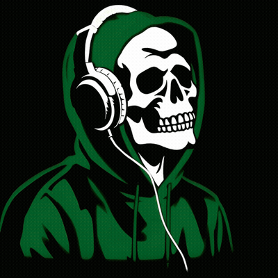 Skull Wearing Headphones And Green Hoodie With Letter M GIF