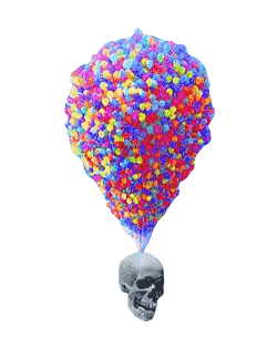 Skull With Balloons Coming Out Sticker