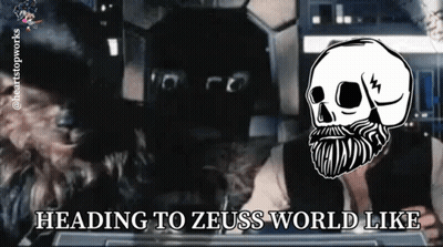 Skull With Heading To Zeus's World GIF