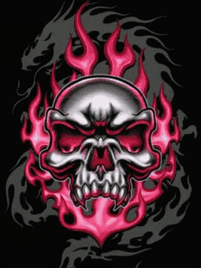 Calavera con llamas rojas y fondo de dragón GIF