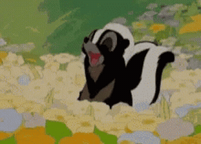 Skunk Laying In Flower Field GIF