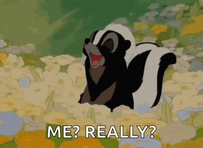 Skunk Sitting In Flowers Saying Me Really GIF