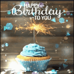 Sky Blue Cupcake Glitter Happy Birthday GIF