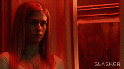 Slasher Movie Poster Woman Looking Out Window GIF