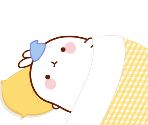 Sleep Cute Molang In Yellow Pillow And Blanket GIF