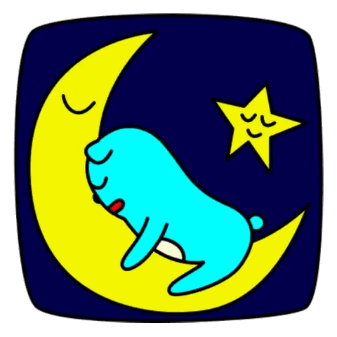 Sleeping Blue Dog On Crescent Moon Sticker