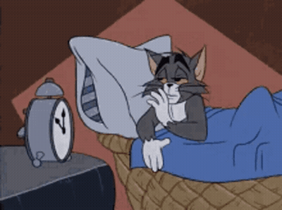 Sleeping Cartoon Cat Next To Alarm Clock GIF