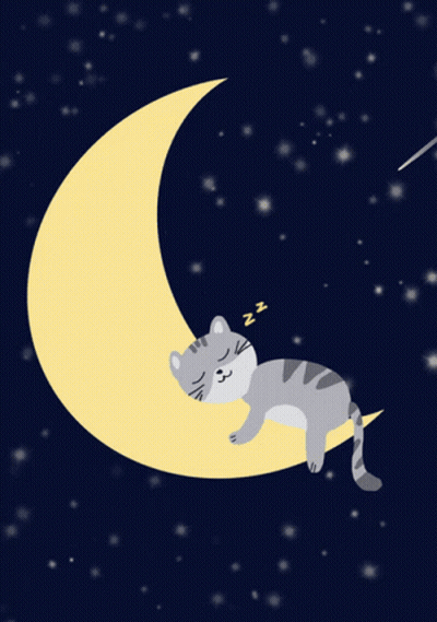 Sleeping Cat On Crescent Moon GIF