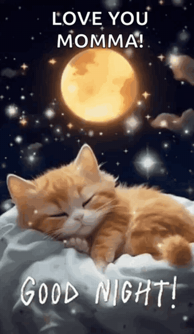 Sleeping Cat Under Full Moon GIF