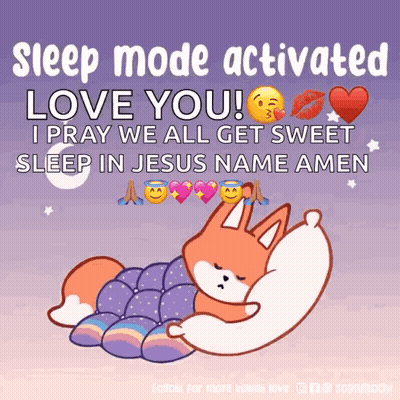 Sleeping Fox On Purple Pillow Sleep Mode Activated Love You GIF