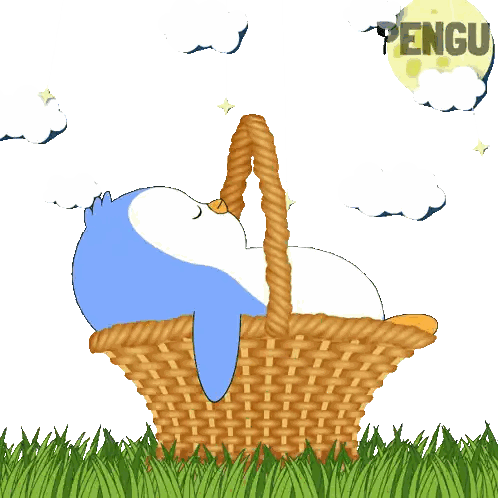 Sleeping Penguin In Wicker Basket Sticker