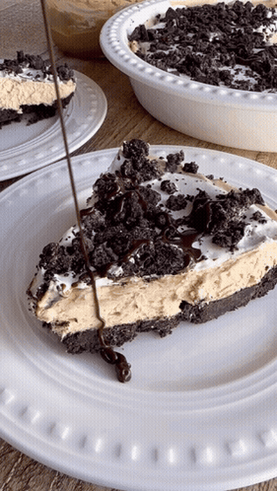 Slice Of Pie With Chocolate Pouring Over GIF