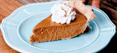 Slice Of Pumpkin Pie On Blue Plate With Whipped Cream GIF