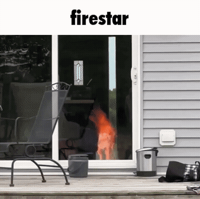 Sliding Glass Door With Fire And Word Firestar GIF