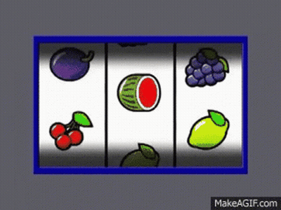 Slot Machine With Watermelon Cherry Grape Lemon GIF