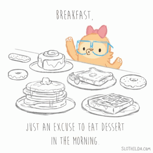 Sloth Looking Over Food With Breakfast Quote GIF