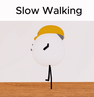 Slow Walking Cartoon Character In Yellow Hard Hat GIF