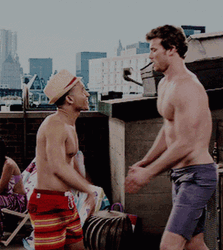 Small And Big Men Chest Bump GIF