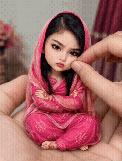 Small Doll In Pink Dress Held In Hands GIF