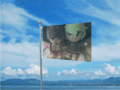 Small Flag With Two Anime Characters GIF