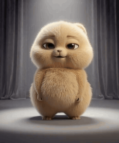Small Furry Animal Standing in Front of Gray Curtain