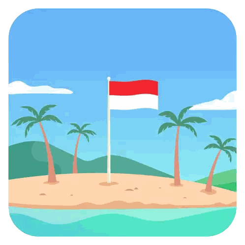 Small Island With Palm Trees And Flag Sticker
