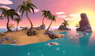 Small Island With Palm Trees And Rocks In Water GIF
