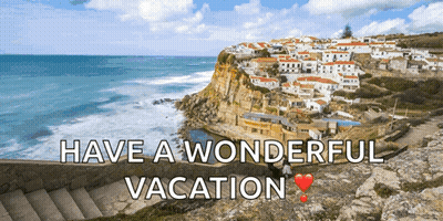 Small Town On Cliff Overlooking Ocean Saying Have A Wonderful Vacation GIF
