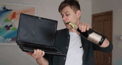 Smashing Computer Frustrated Man Pouring Wine GIF