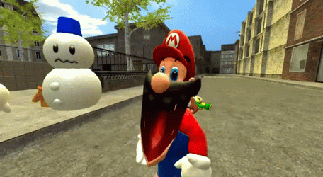 Smg4 Mario With Snow Man GIF