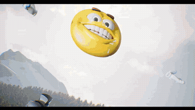 Smiley Face Flying Over Mountains GIF